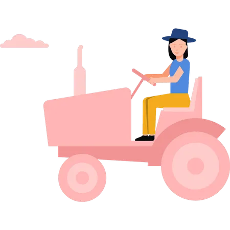 Girl driving tractor  Illustration