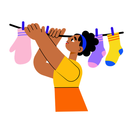 Girl drying clothes  Illustration