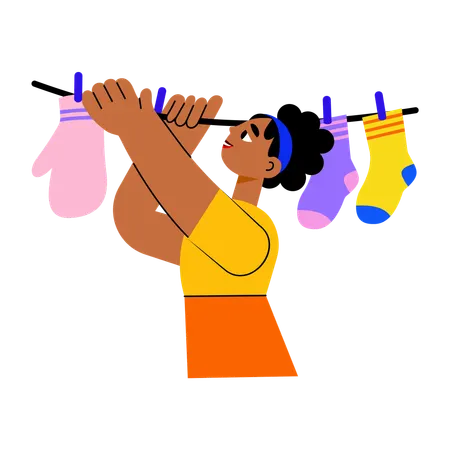 Girl drying clothes  Illustration