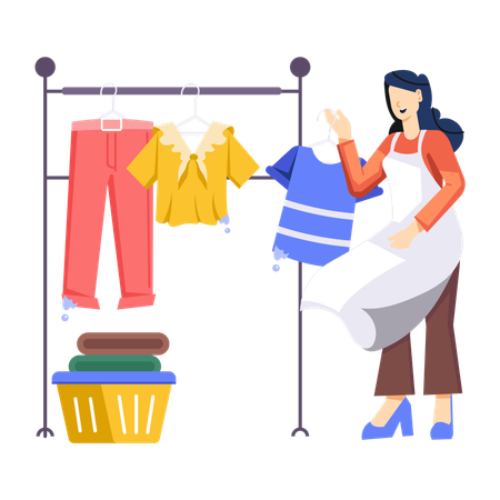 Girl Drying Clothes on robe  Illustration