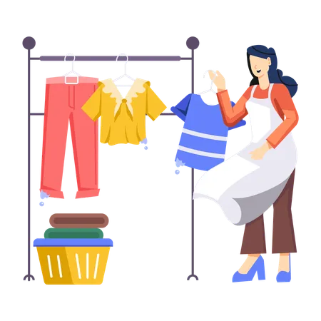 Girl Drying Clothes on robe  Illustration