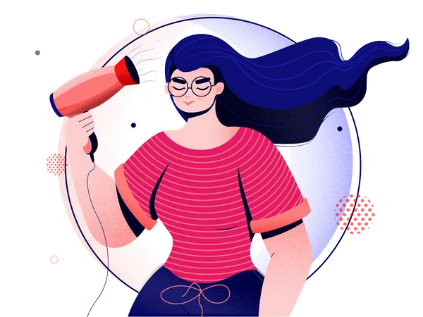 Girl drying  hair  Illustration