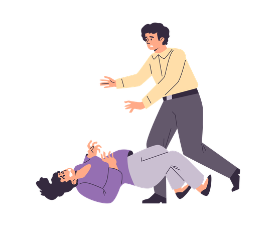 Girl during an epileptic seizure and a man who rushes to her aid  Illustration