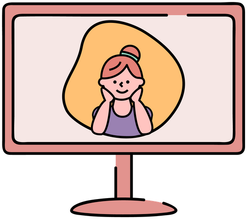 Girl during video meeting on computer screen Illustration