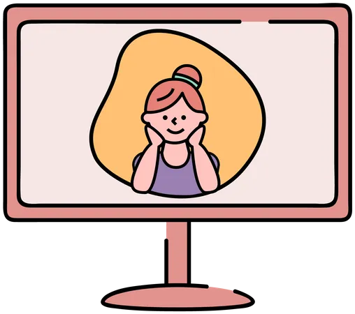 Girl during video meeting on computer screen Illustration