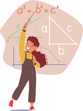Girl Eagerly Studies Geometry  Illustration