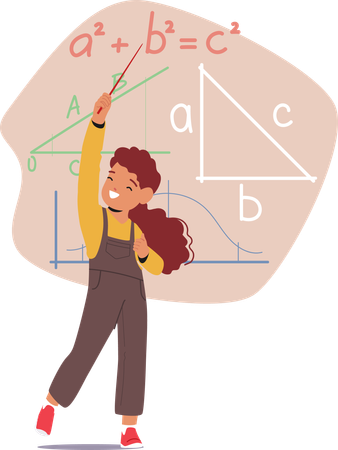 Girl Eagerly Studies Geometry  Illustration