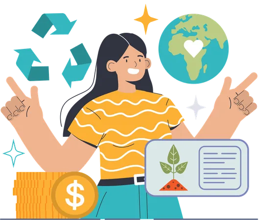 Girl earning money from ecology  Illustration