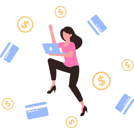 Girl Earning Money Online Illustration