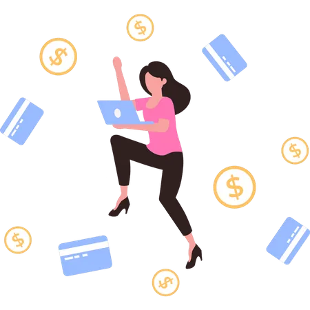 Girl earning money online  Illustration