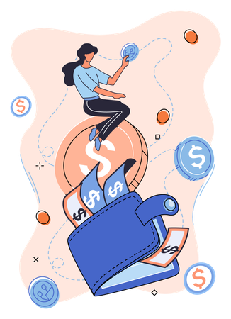 Girl earning passive income  Illustration