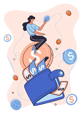 Girl earning passive income  Illustration