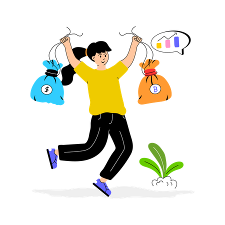 Girl earning profit from cryptocurrency  Illustration