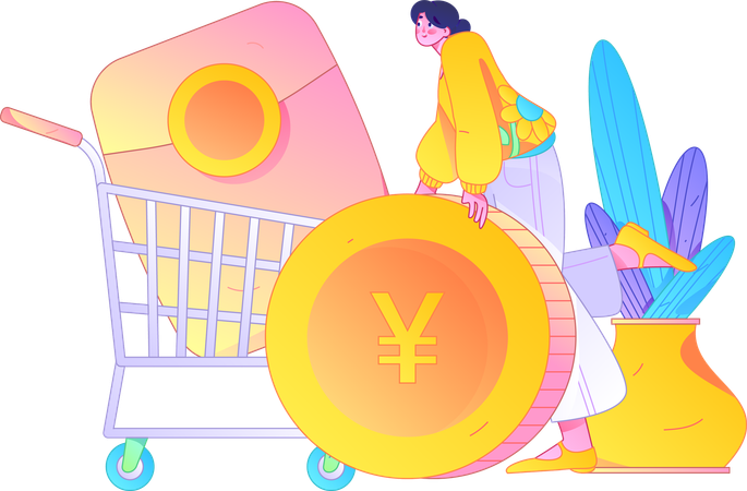 Girl earning shopping cashback  Illustration