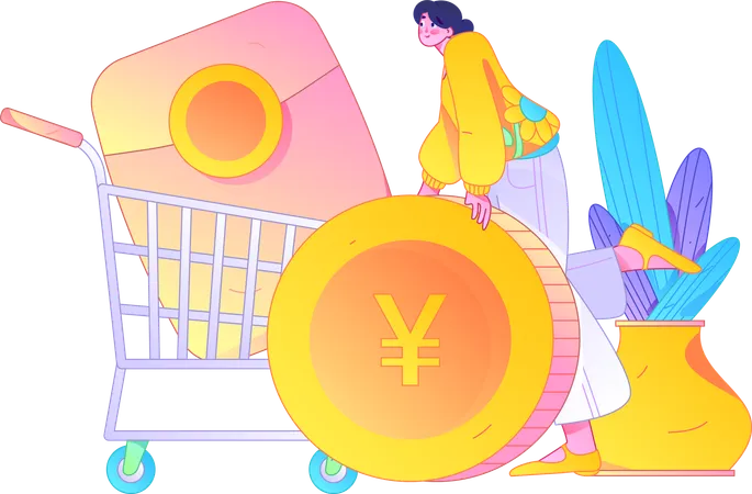 Girl earning shopping cashback  Illustration