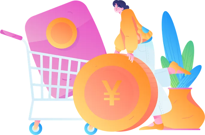 Girl earning shopping cashback  Illustration