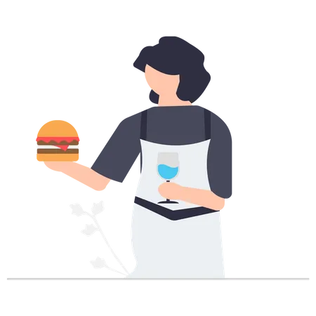 Girl eat hamburger Illustration