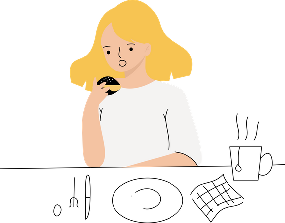 Girl Eating Illustration