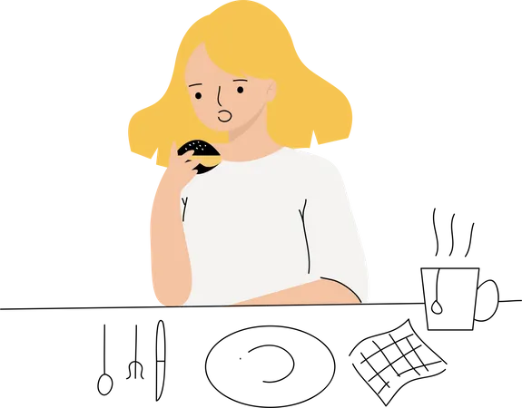 Girl Eating Illustration