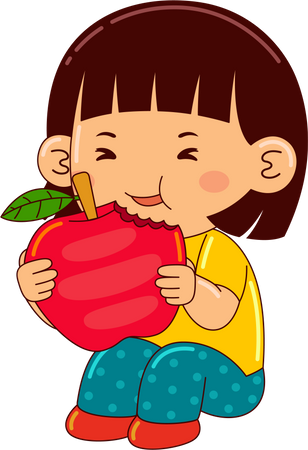 Girl Eating Apple  Illustration