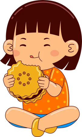 Girl Kids Eating Biscuit イラスト
