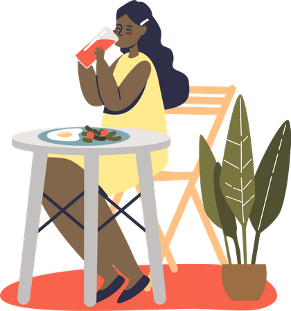 Girl eating breakfast Illustration