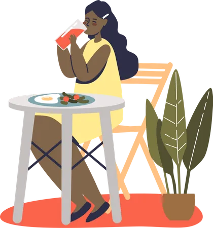 Girl eating breakfast  Illustration