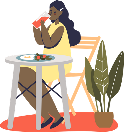 Girl eating breakfast  Illustration