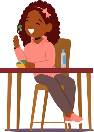 Girl eating broccoli  Illustration
