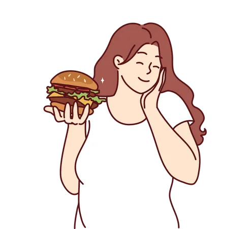Girl eating burger Illustration