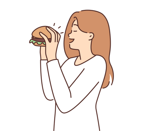Girl eating burger  Illustration