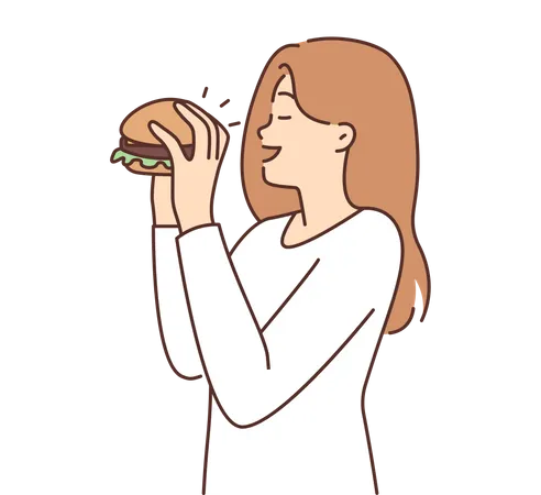 Girl eating burger  Illustration