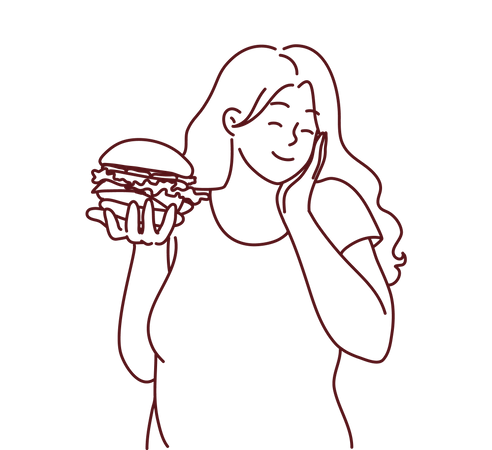 Girl eating burger Illustration