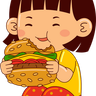 illustration girl eating burger