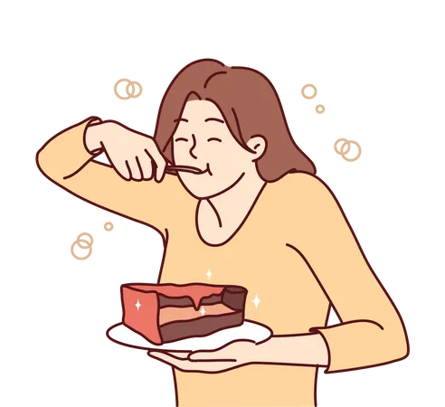 Girl eating cake  イラスト