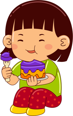 Girl Eating Cake  Illustration