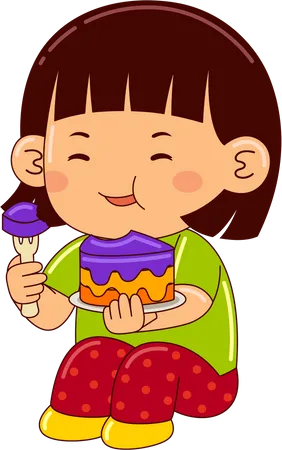 Girl Eating Cake  Illustration