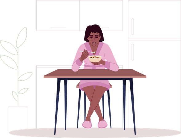 Girl eating cereals Illustration