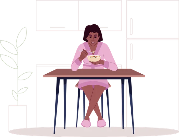 Girl eating cereals Illustration