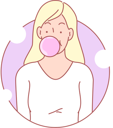 Girl eating chewing gum  Illustration