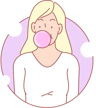 Girl eating chewing gum  Illustration