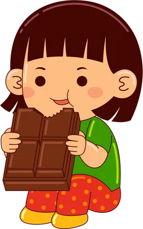 Girl Kids Eating Chocolate Illustration