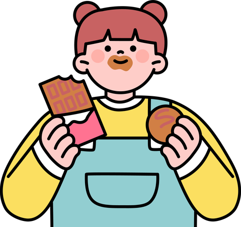 Girl eating chocolate and cookies  Illustration