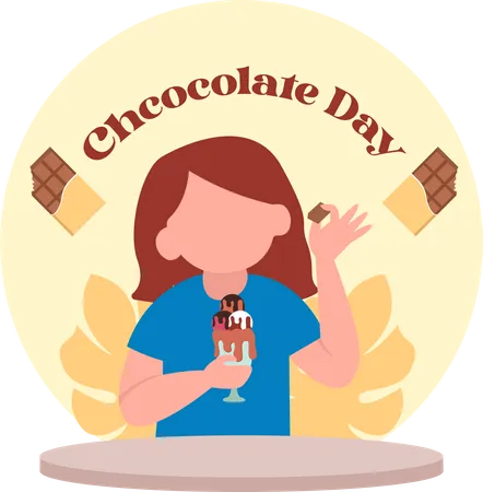 Girl eating chocolate ice cream Illustration