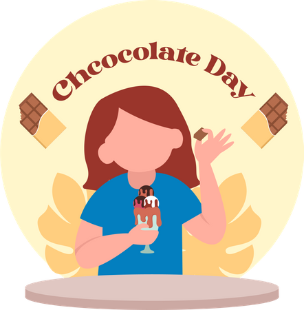 Girl eating chocolate ice cream  Illustration