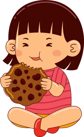 Girl Kids Eating Cookies Illustration