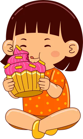 Girl Eating Cup Cake  Illustration