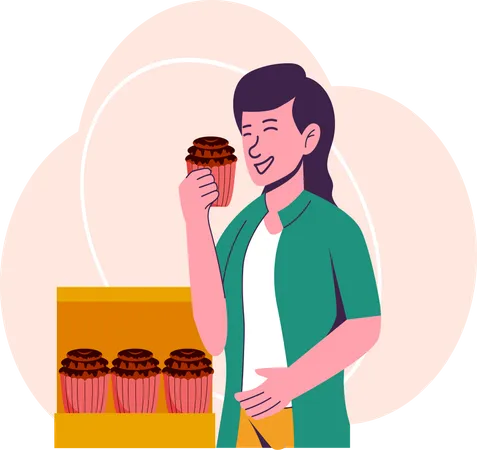 Girl eating cupcake Illustration