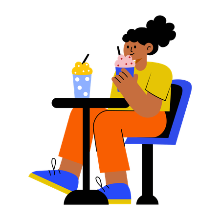Girl eating dessert  Illustration
