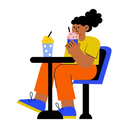 Girl eating dessert  Illustration